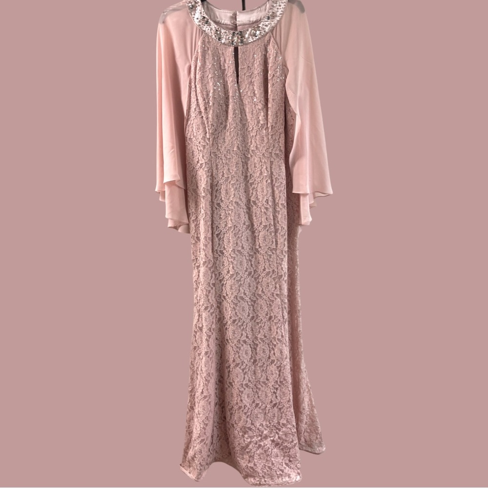 SLNY Special Occasion Dress faded rose pink sleeveless with cape Sequins size 16 - Picture 2 of 16